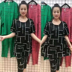 【30% OFF】【Top + Pantaloni】🔥🔥Costum de femeie cu mânecă scurtă, stil nou 2026, lejer, pentru femei de vârstă mijlocie și în vârstă