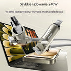🔥 【2 bucăți la 119 de lei】 🔥 (2 metri lungime) Cablu 4 în 1 PD 240 W – USB-C, Lightning și încărcare rapidă USB-A, aluminiu și silicon, sincronizare date ⚡📱