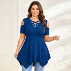 👚【S-5XL】Tricou modern cu decolteu în V încrucișat și umeri goi