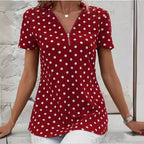💥【49%OFF!!Livrare gratuită!】👚2026 noua maneca scurta cu imprimeu cu buline, top neregulat cu fermoar cu decolteu in V