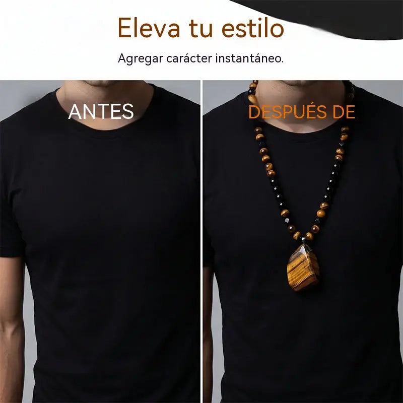 🐯🔥 Ofertă limitată: 52% reducere! Colier pentru bărbați cu mărgele din piatră naturală „ochi de tigru”: șnur țesut manual, mărgele lustruite și netede care îți pun în valoare stilul unic ✨