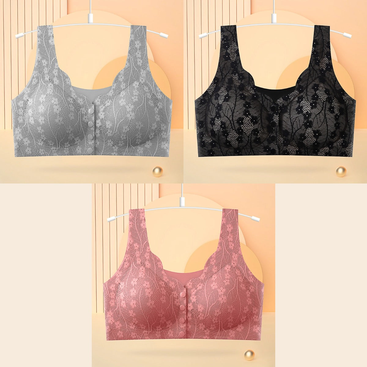 😍【Promoție de primăvară: 3 bucăți】Sutien fără sârmă pentru femei cu cataramă în față, confortabil și moale