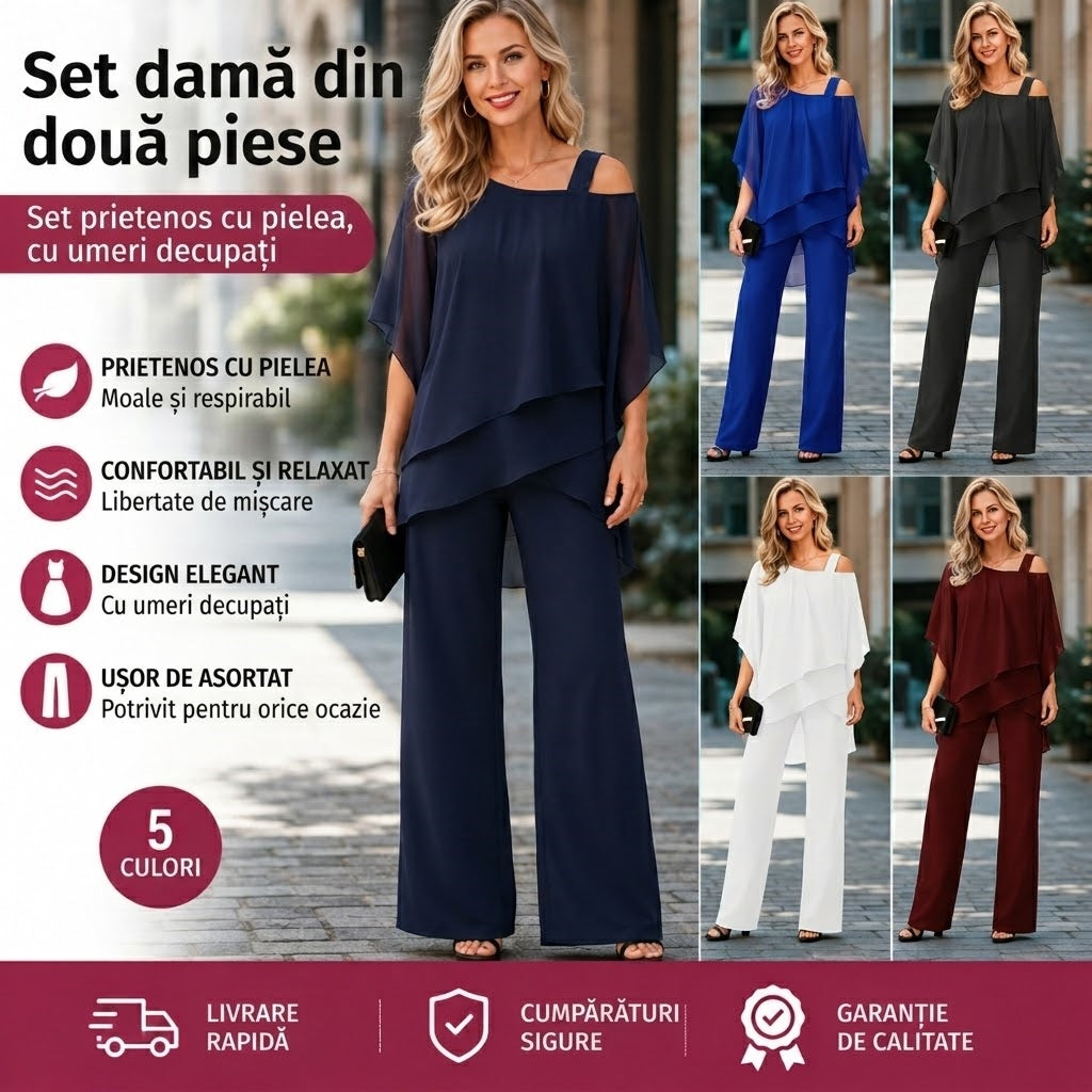 ⏳Al doilea produs la jumătate de preț⏰ Set din două piese pentru femei, prietenos cu pielea, cu umerii goi ✅【Top + pantaloni】【50-120 kg】