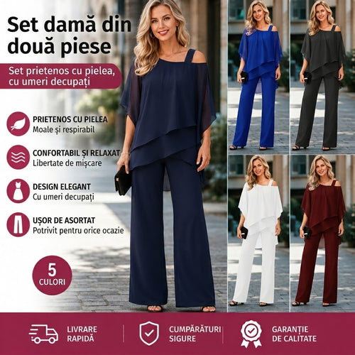 ⏳Al doilea produs la jumătate de preț⏰ Set din două piese pentru femei, prietenos cu pielea, cu umerii goi ✅【Top + pantaloni】【50-120 kg】