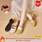45% REDUCERE ✨🌼【Mărimi 35-41】Sandale noi din piele naturală cu vârful rotund și toc jos, 2026