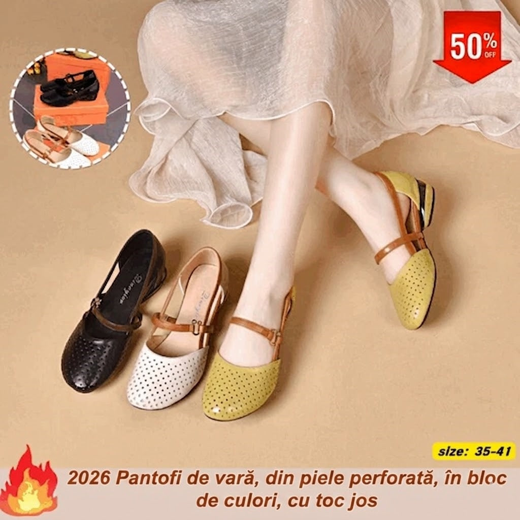 45% REDUCERE ✨🌼【Mărimi 35-41】Sandale noi din piele naturală cu vârful rotund și toc jos, 2026