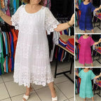 ✨✨【S-5XL】Rochie tricou nouă cu mânecă scurtă, cu gât rotund, din dantelă