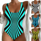 👙【S~6XL】Costum de baie întreg cu dungi, croială care subțiază, material elastic și cu uscare rapidă.